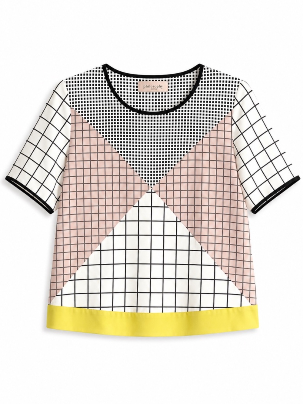 Philosophy Chic Geometric Print Short Sleeve Blouse – Size Small EUC